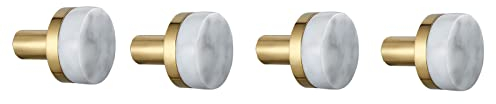GLYYRLR Patère Murale Blanc Crochets Porte Manteau Laiton et Marbre Crochets Muraux Montage Mural Patère à Crochets pour Cuisine, Salle de Bain, Bureau, Montage à Vis,d'or,4 Pack