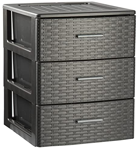 TIENDA EURASIA - Cajonera de Plástico para Habitacion, Armario, Oficina, Garaje, Cajonera Escritorio Sobremesa, Cajones Plastico Almacenaje Antracita, Cajonera Baño Diseño Mimbre (3 Alturas)