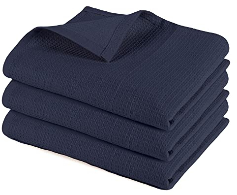 Pagnanno.–Hotel Quality Kitchen Tea Towels & Waffle Weave tea towel|Professional Cotton 45x70cm|Absorbent Fast Drying Dish Towels,Kitchen and Bar Towels (Pack of 3 (45x70cm), Waffle - Navy)