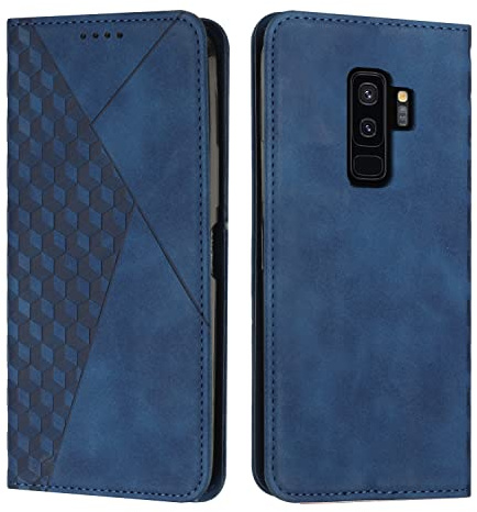 KOUYI Kompatible mit Samsung Galaxy S9 Plus Hülle, Retro Premium PU Leder Weich TPU Klapphülle Kartenfächer Magnetic Standfunktion Flip Wallet Shockproof Handyhülle (Blau)