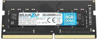 BRAINZAP Memoria RAM da 8 GB DDR4 SO-DIMM PC4-2400T-SA0-11 1Rx8 2400 MHz 1.2 V CL17 Notebook Laptop Unbuffered Non-ECC