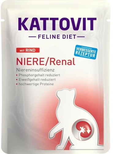 KATTOVIT NIERE/Renal Rind | Diät-Katzenfutter| |Nassfutter für Katzen zur Unterstützung der Nierenfunktion | 1x85 g