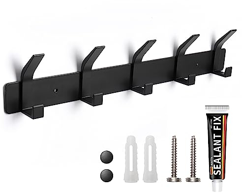 LYCXAMES Kleiderhaken Wand, Garderobenhaken mit 5 Haken, Metall Garderobenleiste Hakenleiste mit Klebstoff und schraube für Schlafzimmer, Küche, Badezimmer, Wohnzimmer, Schwarz