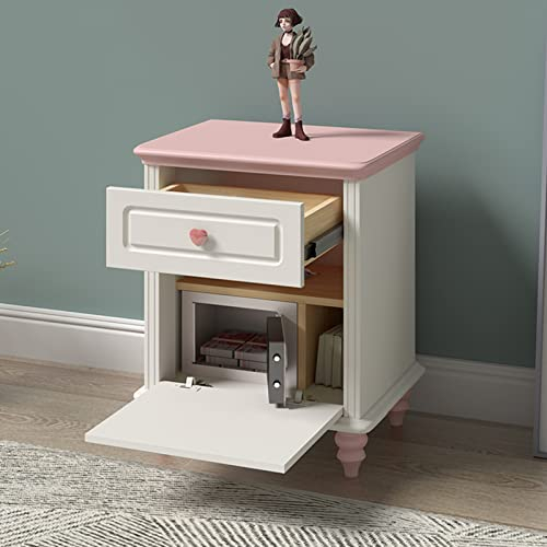 Massivholz-Nachttisch mit verstecktem Safe für Schlafzimmer, Nachttisch im Prinzessin-Stil mit Schublade und Nachttisch mit 4 Beinen