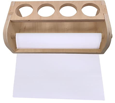 Dispenser di rotoli di carta per tavolo in legno – Supporto per rotoli di carta artistica con portapenne | Taglio di carta pulito ed eccellente per i bambini che disegnano sul tavolo, smashing