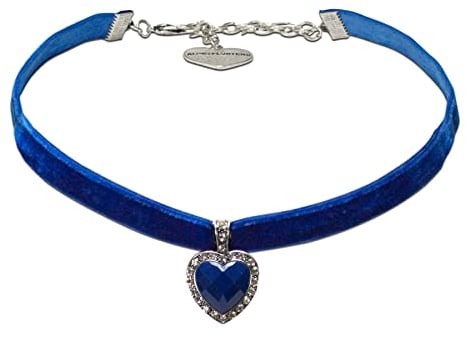 Alpenflüstern Trachten-Samt-Kropfband strassiger Herzstein - nostalgische Trachtenkette enganliegend, Kropfkette elastisch, eleganter Damen-Trachtenschmuck, Samtkropfband schmal (blau) DHK313