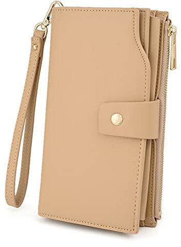 UTO Portefeuille Femme Porte-Cartes Blocage RFID en PU Cuir avec Dragonne Grande Capacité 21 emplacements de Cartes Abricot