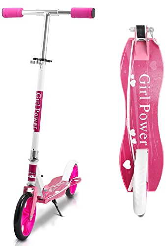 Cecaylie Roller Kinder,Scooter ab 3 Jahre,Cityroller mit großen Rädern,Höhenverstellbar & Faltbare,Scooter Kinder mit bis zu 100kg Tragkraft (Rosa