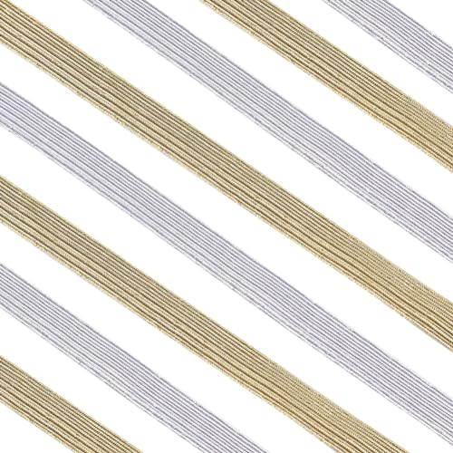 GORGECRAFT 24 mètre 2 Couleurs Bande Élastique 10 mm de Large Ruban Métallique à Paillettes Dorées Plat Argent Sangle Élastique Tressé Ruban Extensible Élasticité Tricot Cordon en Caoutchouc