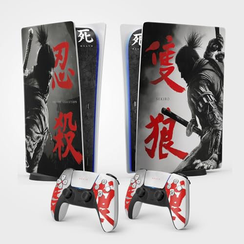 Sticker pour la PS5 Samuraï, Autocollant Skin pour la PS5 Gaming, Console et Manette, Edition Standard Digital, Skin Shinobi (2 Manettes)