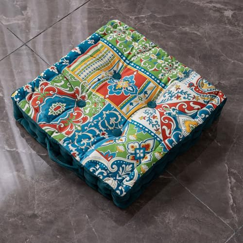 Surwin Stuhlkissen Quadratisch Marokkanischer Stil Sitzkissen Platz Bequemes Bodenkissen, Sitzkissen Boden Gartenmöbel-Kissen, für Indoor Outdoor (40x40cm,B)