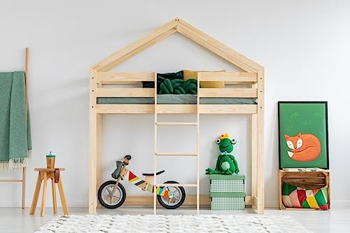 RC ROOM COLOREE for kids Hochbett aus Holz – 1 Sitzer/Hüttenbett für Kinder Leo Solo 70 x 160 cm mit Lattenrost