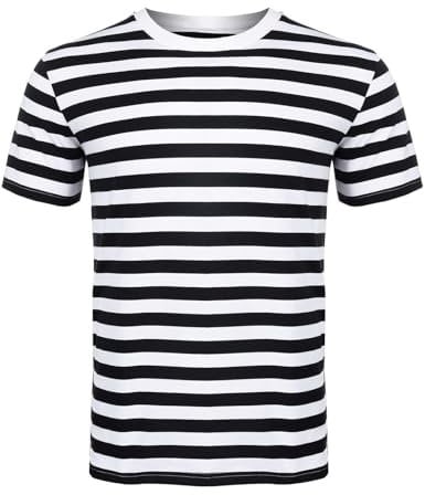 ANZEE DISCOVER THE NEW YOU Men Women's Striped T-Shirt Unisex Crew Neck Short Sleeve Stripes T-Shirt Cotton Top Round Neck Kids Casual Crewneck Summer Wears White/Black X-Large