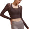 Harssidanzar Damen 2 in 1 Yoga Langarm Mesh Gym Athletic Tops Workout Fitness Shirts mit Medium Support Sport-BH CL301EU, Braun,Größe L