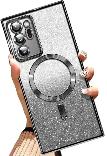 AIGOMARA Magnetic Case for Samsung Galaxy Note 20 Ultra [Wireless Charging Compatible] Soft TPU Glitter Bling Phone Cover Anti-Scratch Shockproof Slim Case for Women Men - Black