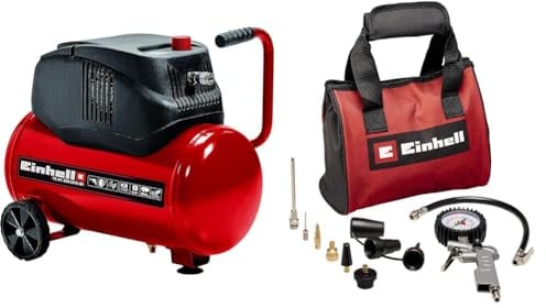 Einhell Kompressor TC-AC 200/24/8 OF (1200 W., max. 8 bar, 24 l-Tank, 180 l/min Ansaugleistung, Drehzahl 15000 min^-1, Druckminderer, Manometer, ölfrei, inkl. 10-tlg. Druckluftset)