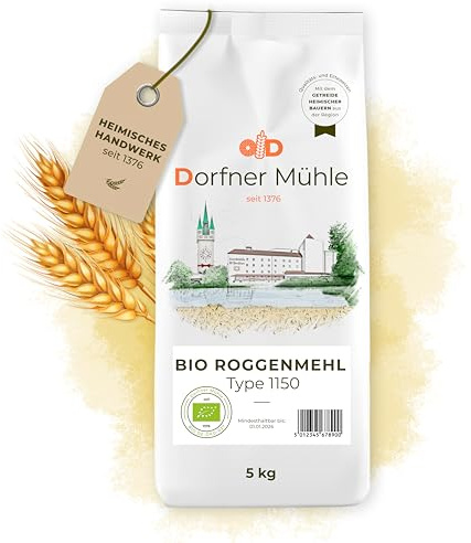 Bio Roggenmehl Type 1150 [5kg] - Traditionelles Roggenmehl aus Bayern für rustikale Brote - 100% Roggen aus biologischem Anbau ohne Zusätze