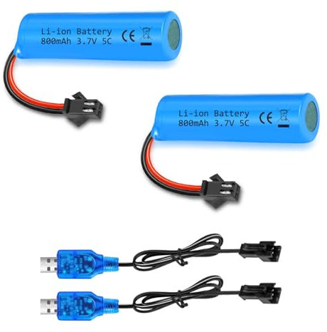 VICMILE 3.7V 800mah Li-ion Akku 2Pack 1S RC Batterie with USB Chargers SM-2P Plug RC Rechargeable Battery Compatible with Remote Control Cars E35 DE38 DE40 DE50 DE55 TB202 TM141 Toy Cars