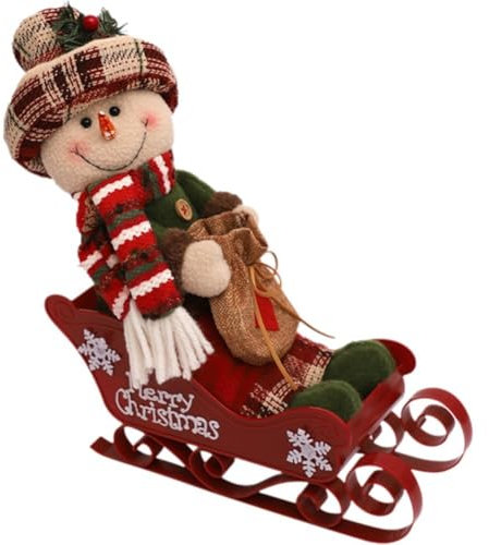 vepoty Estatua Navideña con Trineo Que Tira De Adorno De Muñeco De Nieve, De Trineo En Miniatura, Amuleto De Árbol De Navidad para Decoración De Mesa Navideña