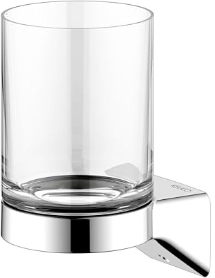 KEUCO Rose Zahnputzbecher aus Glas mit Halterung, ohne Bohren, verchromt | inkl. Klebeset und Schraubset, Glashalter aus Metall zum Kleben oder Schrauben