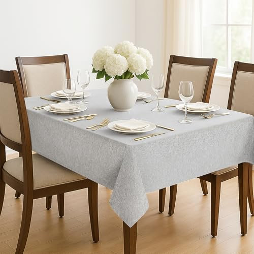 Deconovo Tischdecke Abwaschbar Lotuseffekt Tischwäsche Wasserabweisende Esszimmer Küchentischdecke Tischtuch für Esstisch Küche Garten Tischdecken Wohnzimmer Tischschutz, 130x130 cm, Hellgrau, 1 Stück