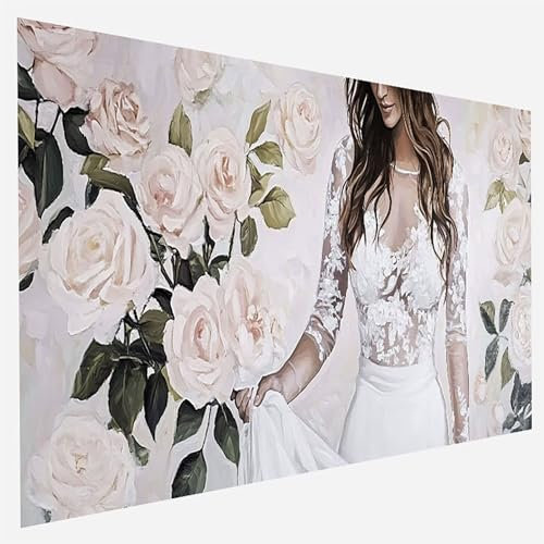 Peinture par numéros pour enfants adultes débutants-Peinture à l'huile à la main-Peinture Numero-Fleur Paint by Numbers-Tableau a Peindre avec Numero Adulte Décoration de la maison-35x70cm-Femme L-3-W