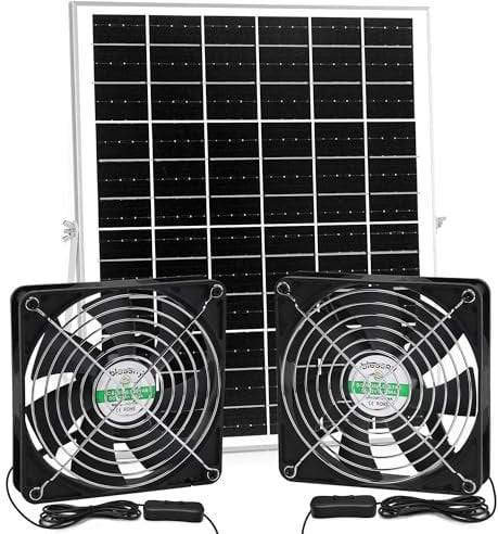 blessny Set di ventole solari da 5,5 pollici, pannello solare da 25 W, con 2 ventole impermeabili per pollai all'aperto, serre, capannoni, aria di alimentazione o scarico con cavo da 4,5 m