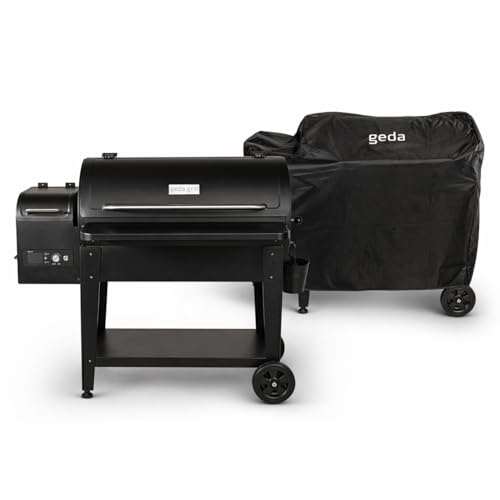 GEDA Grill Pelletsmoker 'Odin' 80°C - 265°C, Pelletgrill mit Direkt Feuer, Räucherofen inkl. Fleischsonde, ausklappbare Ablage, Smoker ('ODIN 95', Controller Plus mit Wlan + Abdeckhaube)