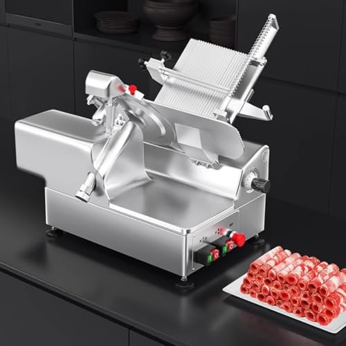 TT-YEC Fully Automatic Commercial Meat Slicer, Electric Frozen Meat Slicer, 0-6MM Thickness Adjustable, with Emergency Stop Switch, 550W, Thickened Aluminum-Magnesium Alloy,A