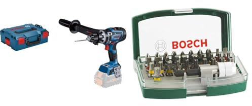 Bosch Professional 18V System BITURBO Cordless Combi Drill GSB 18V-150 C (max. Torque 150 Nm, Without Battery/Charger) + 32pc. Screwdriver Bit Set (PH-, PZ-, Hex-, T-, TH-, S-Bit, Accessories)