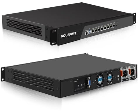 ROUAFWIT Firewall, 19 Inch 1U Rackmount, Network Appliance, OPNsense, Router PC, Core i7-8700, 8 i226V LAN/USB3.0/Console/VGA/, SIM Slot, DDR4 16G RAM 512G SSD