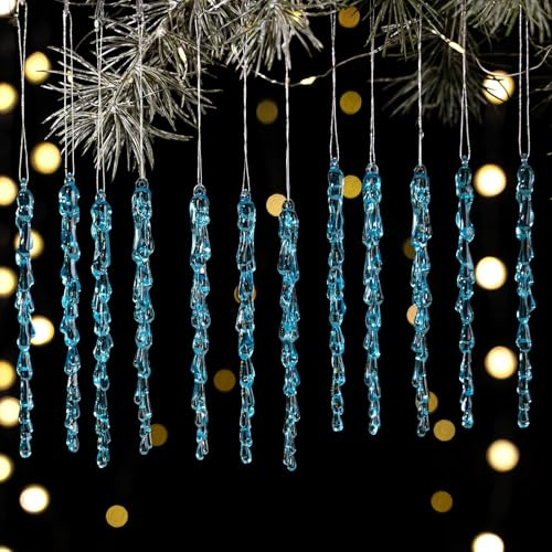 HERZONE 36pcs blau Christbaumschmuck eiszapfen Anhänger Acryl Weihnachtsanhänger Christsbaumschmuck Weihnachten Deko für Weihnachtsbaum (D-Blue)