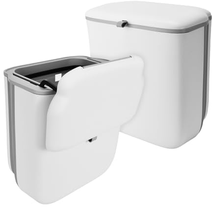 10 L Poubelle Murale pour Cuisine, Poubelle de Pliable Suspendue avec Couvercle, Poubelles Compostable pour Salle de Bain, Trash Bin murale pour Camping-Car/Cuisine/Toilettes/Sous Evier(Blanc)