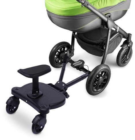 Buggy Board mit Sitz, Trittbrett für Kinderwagen Universal für Kinder von 2 bis 7 Jahren, Flexible Anpassung Kiddy Board, Kompatibel mit den Meisten Kinderwagen, Bearing 25KG