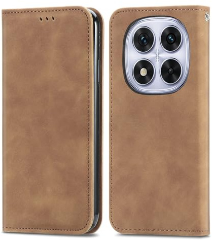 YUEQIAN Hülle für Xiaomi Redmi Note 15 Pro+ Plus 5G/Poco M8 Pro 5G, Premium PU Leder Flip Geldbörse Handyhülle, mit [Kartenfach] [Magnetverschluss] [Klappbare Ständer] Stoßfestes Schutzhülle, Braun