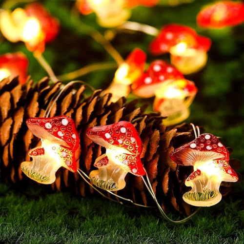 Pilz Lichterkette,2M 20LED Mushroom Lichterkette,Pilze Lampe Pilz Deko Gartendeko,Ostern Lichterkette,Batteriebetrie Herbst Dekoration,für Innen Außen DIY Osterparty