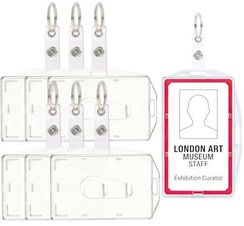 6 PCS Porte Badges Plastique Transparentese, Porte Badge, Porte Carte Rigide en Plastique PC, Support Carte Vertical et Horizontal pour Bureau, École, Transport et Usage Professionnel