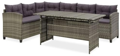 JHQHSM 2-TLG. Garten-Lounge-Set mit Kissen Poly Rattan Grau, wasserfestes PE-Rattan Sofa Set mit pulverbeschichtetem Stahlrahmen, Bequeme Polsterkissen und ausziehbarer Tisch