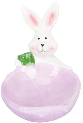 KOMBIUDA Ceramic Pet Bowl with Wear-Resistant Coating, Purple Cute Bunny Design, Anti-Spill Dog and Cat Feeding Bowl, Compact Size for Indoor Cats and Medium Dogs