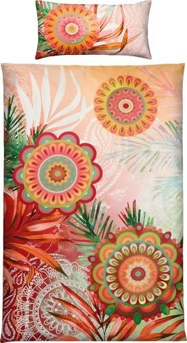REDBEST Satin Bettwäsche Boho-Chic orange Größe 40x80 cm / 135x200 cm - seidig glatt im Griff, hochwertiger Digitaldruck, mit praktischem Reißverschluss