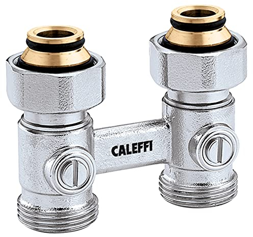 Caleffi 301052 Zweirohr Hahnblock 3/4 Zoll Durchgang Messing Doppelkugelhahn Eurokonus Heizkörperanschluß