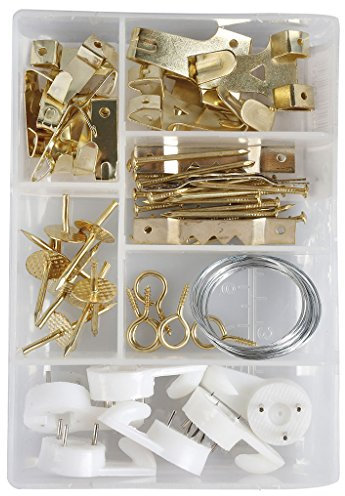 COGEX 85274 Crochet Tableau Assortiment, Blanc/Gris/Doré, Set de 60 Pièces