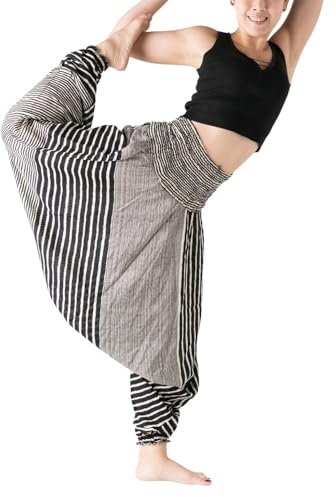 B BANGKOK PANTS Women's Harem Pants Jumpsuit Hippie Clothes (Line Black, One Size)