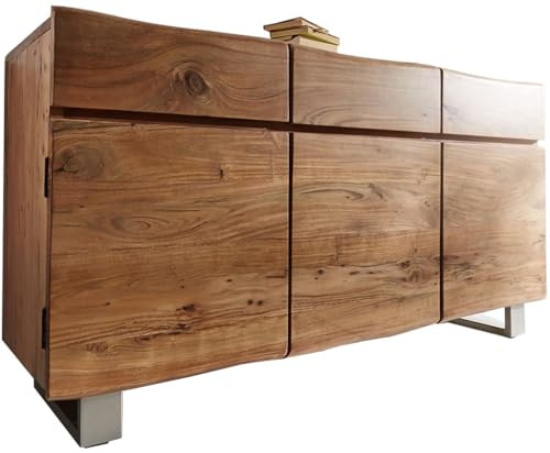 Kommode Live-Edge Akazie Natur 147 cm 3 Türen 3 Schübe Baumkante Sideboard