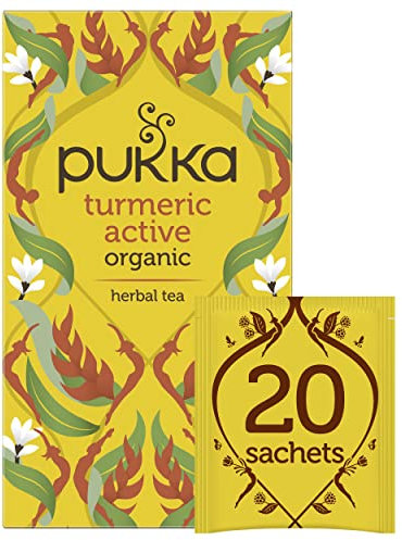 Pukka Herbs Turmeric Active, Tisana Biologica, Con Zenzero, Curcuma, Ortica e Arancia, Ideale Per Rimanere Attivi, 1 Confezione, 20 Filtri