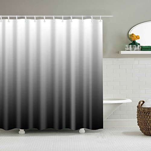 YISHU Farbverlauf Wasserdichter Duschvorhang Anti-Schimmel inkl. 12 Duschvorhangringe für Badezimmer 180x180/180x200 cm schwarz 180x200cm