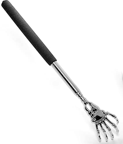 Rascady 1x teleskopischer Rückenkratzer - Rückenkrauler - Ausziehbarer Kratzer für Kopf und Rücken Kratzhand Rückenmassage 58cm Reichweite - Knochenhand - Schwarz