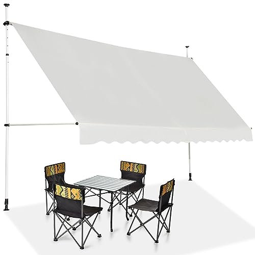 COSTWAY Tenda da Sole per Balcone, Tenda da Sole a Morsetto per Esterno, Regolabile in Altezza, Telaio Telescopico Senza Forare, Telo Resistente ai Raggi Solari (400 cm, Beige)