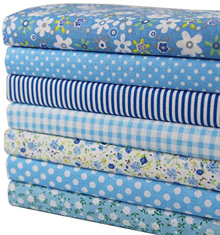 aufodara Baumwollstoff Patchwork DIY Stoffpaket 7 Stück 50 x 50 cm, Reiner Baumwolle Stoff, Stoffe zum Nähen, Quilten Basteln Handwerk Gewebe, vielfältige Mustern Quadrate Baumwolltuch (Blau)