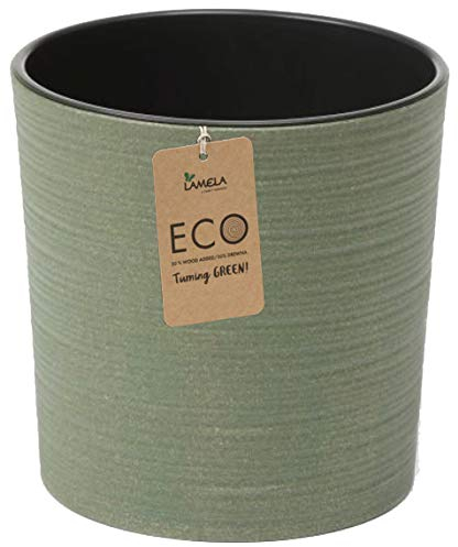 Muddy Hands Eco Friendly Chisel Plant Pot Indoor Home Outdoor Garden Square Flower Planter - Made from Recycled Plastic & Wood (Large Round, Green)